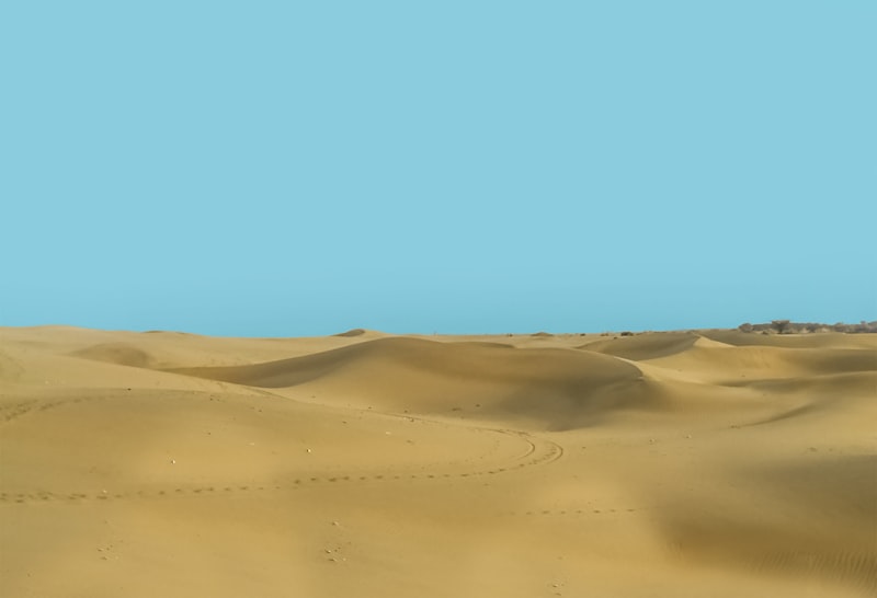 Rolling sand dunes under a pale desert sky