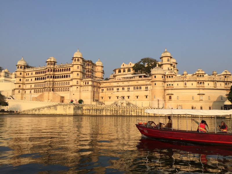 The City Palace at Udaipur seen from a boat on Lake Pichola